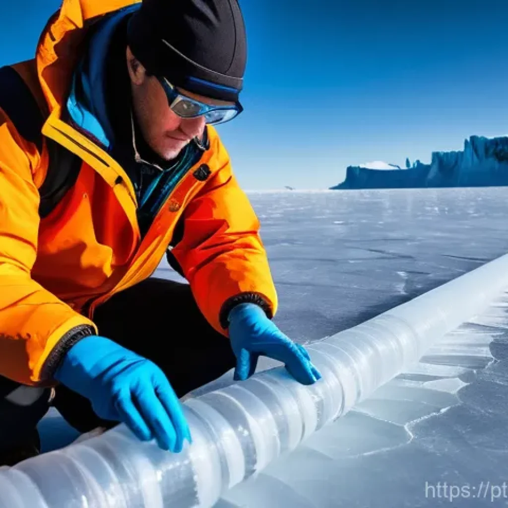 지구과학과 빙하 변화 - **Prompt:** A scientific expedition team, clad in warm, practical winter gear, meticulously examines...