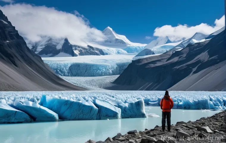 지구과학과 빙하 변화 - **Prompt:** A colossal glacier, exhibiting striking blue hues and jagged ice formations, dramaticall... 지구과학과 빙하 변화 - **Prompt:** A colossal glacier, exhibiting striking blue hues and jagged ice formations, dramaticall...
