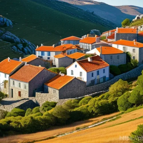 Home 14 지구과학과 암석의 순환 - **"Granite Village in Serra da Estrela"**: A panoramic, realistic photograph of a quaint traditional...