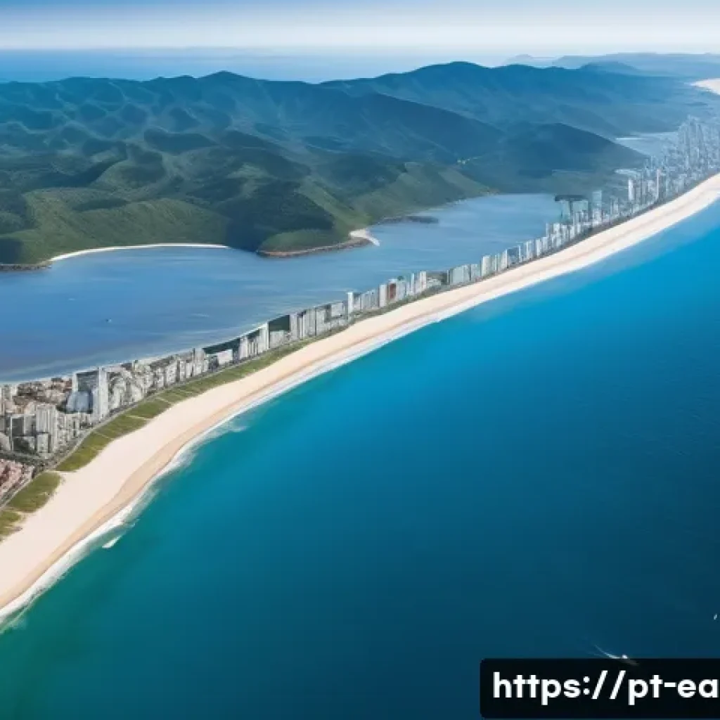 지구과학과 해수면 상승 - A detailed aerial view of the southeastern Brazilian coastline showing the gradual thermal expansion...