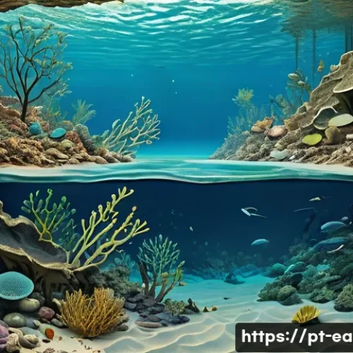 Home 33 지구과학과 원유 형성 - A detailed cross-sectional illustration of an ancient marine environment showing layers of accumulat...