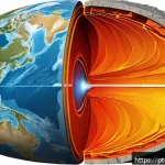 Home 19 지구과학과 지질 구조 분석 - A detailed cross-sectional illustration of Earth’s internal layers, showing the crust, mantle, outer...