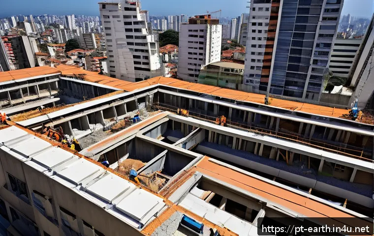 지구과학과 지진 피해 복구 - A detailed aerial view of a Brazilian urban area in S&atilde;o Paulo with modern buildings designed for ear...