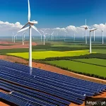 Home 23 지구과학과 재생 가능 에너지 - A panoramic view of a large solar and wind energy park in Brazil’s Northeast region, showcasing rows...